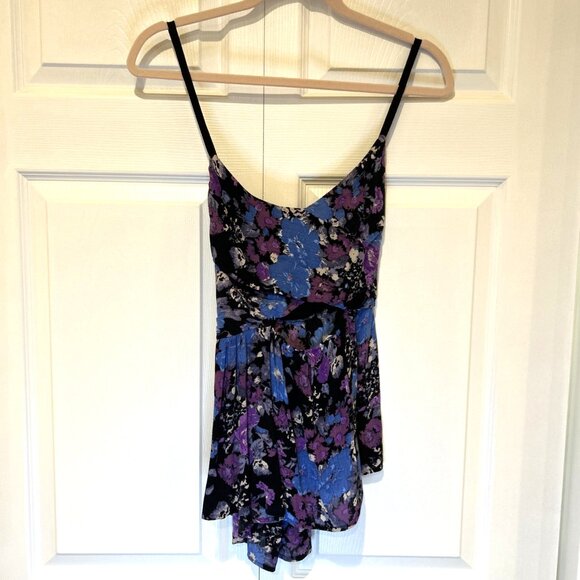 Free People Womens Top M Purple Boho Some Like‎ It Hot Floral Cut Out Strappy - Picture 13 of 14
